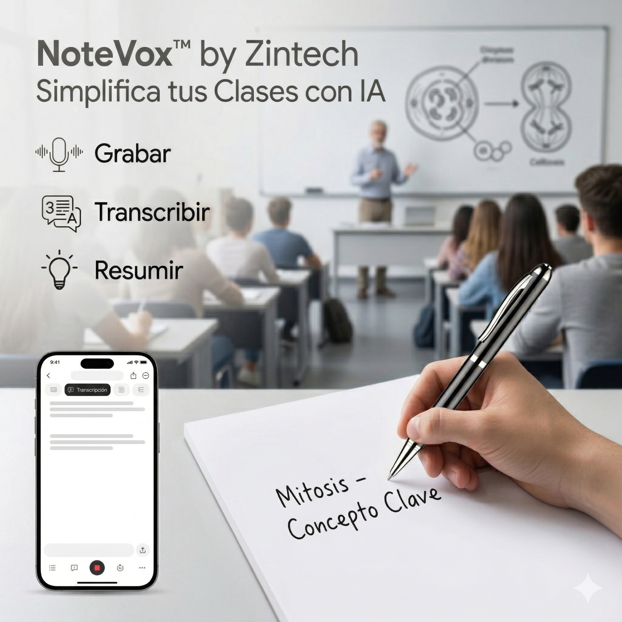 NoteVox™ by Zintech — El Lápiz con IA que Escucha, Transcribe y Piensa por Tí